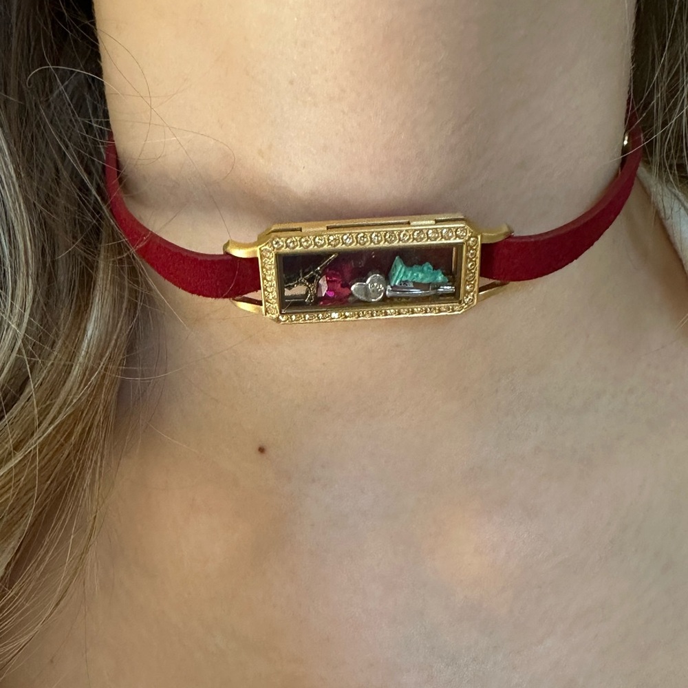 ORIGAMIOwl leather Red and Gold Choker Necklace - Picture 3 of 8